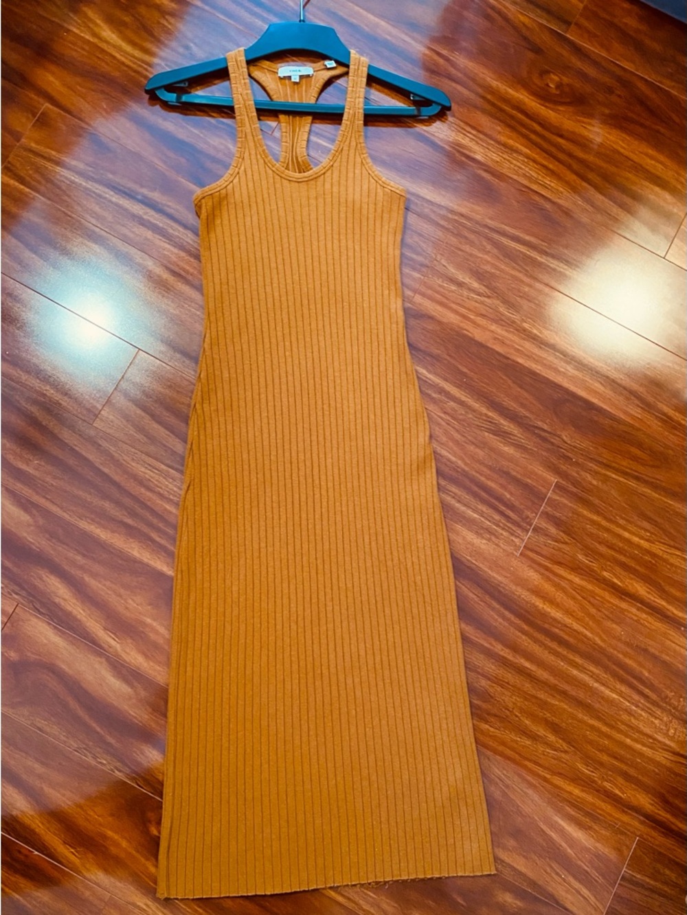 Vince Ribbed Racerback Maxi Dress - Rust Brown XS cotton blend - Picture 7 of 9